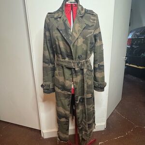 Camouflage distressed denim trench Coat